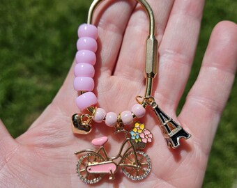 Paris Eiffel Tower Bicycle Bag Charm, Pink Heart Purse Accessory