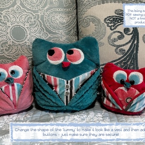 Owl Stuffed Animal Downloadable Sewing Pattern from  McKay Manor Musers - Pattern includes templates for THREE different sizes