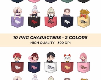 Pocket anime buitenaardse geest bundel clipart png | 10 Chibi Pocket-personages