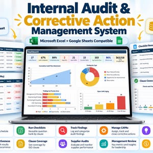 Internal Audit and CAPA Management System | Excel + Google Sheets Audit Tracker, Corrective Actions & ISO 9001
