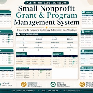 Nonprofit Grant Management Excel Workbook | Program Tracker, Budget Dashboard, Reporting Calendar & Impact Tracker