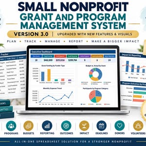 Nonprofit Grant Management System | Program, Budget, Outcome & Donor Tracker | Excel + Google Sheets