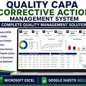 Quality CAPA Management System | Corrective Action, NCR & Root Cause Tracker | Excel + Google Sheets
