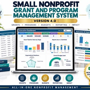 Nonprofit Grant Management System 4.0 | Program, Budget, Outcome & Donor Tracker | Excel + Google Sheets