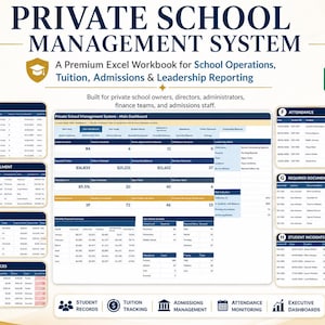 Private School Management System Excel | Tuition Tracker, Student Records, Admissions, Attendance & School Dashboard