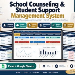 School Counseling Student Support System | Counselor Caseload Tracker | Excel & Google Sheet