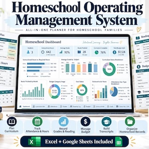 Homeschool Management System | Planner & Grade Tracker | Attendance, Transcript, Curriculum, Lesson Planner | Excel + Google Sheets