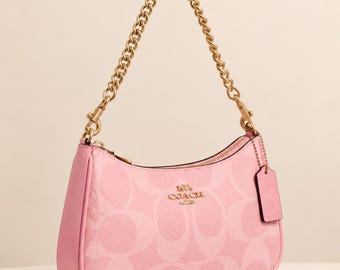 Coach Teri Shoulder Bag in Signature Canvas, Gold Chain Detail, Shoulder or Crossbody Purse