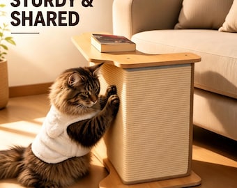 Cat Scratcher Side Table, Wooden Cat Scratching Board with Sisal, Sofa Side Cat Furniture, Modern Cat Scratch Pad, Pet Friendly End Table