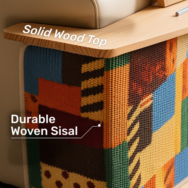 Sofa Side Cat Scratcher, Woven Sisal Couch Protector, Solid Wood Cat Furniture, Vertical Scratch Pad, Modern End Table bild 8