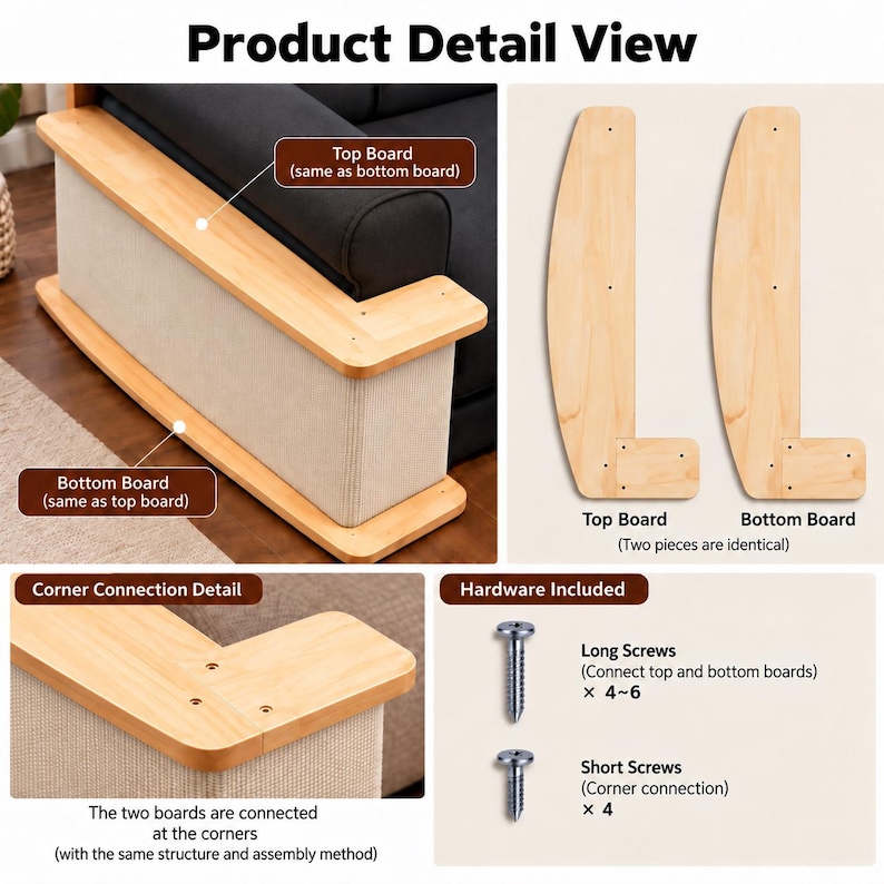 Sofa Side Cat Scratcher, Woven Sisal Couch Protector, Solid Wood Cat Furniture, Vertical Scratch Pad, Modern End Table bild 7