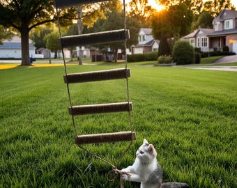 Escalera de cuerda para gatos para trepar, para rascador de pared / Escalera colgante de sisal hecha a mano / Muebles de madera natural para gatos / Juguete puente de pared para gatos