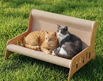 Geschwungenes Katzensofa mit Sisalkratzer | Erhöhtes Katzenbett, stilvolle Katzenmöbel, Indoor Cat Couch Lounge