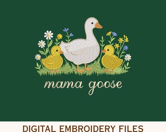 Diseño de bordado de Mamá Ganso, archivo de bordado a máquina de familia de gansos, Mamá Ganso con sus crías, patrón de bordado de animales de granja, baby shower