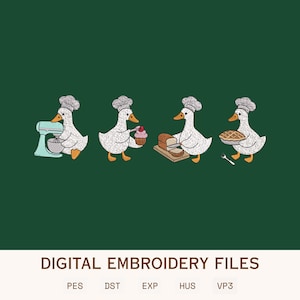 Chef Goose Embroidery Design, Cute Duck Cooking Animals, Kitchen Baking Birds Machine Embroidery Pattern, Farmhouse Style Instant Download