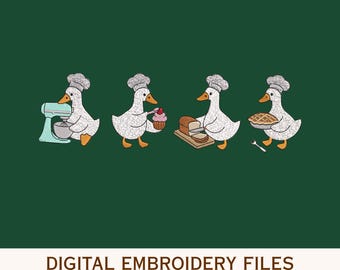 Chef Goose Embroidery Design, Cute Duck Cooking Animals, Kitchen Baking Birds Machine Embroidery Pattern, Farmhouse Style Instant Download