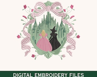 Princess and Witch Castle Embroidery Design, Fairytale Fantasy Embroidery File, Magical Kingdom Machine Embroidery Pattern for Kids