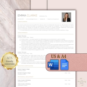 Modello di curriculum moderno modificabile / Curriculum in Google Docs e MS Word / Curriculum per dirigenti / Curriculum professionale / Modello di curriculum pulito / CV di base