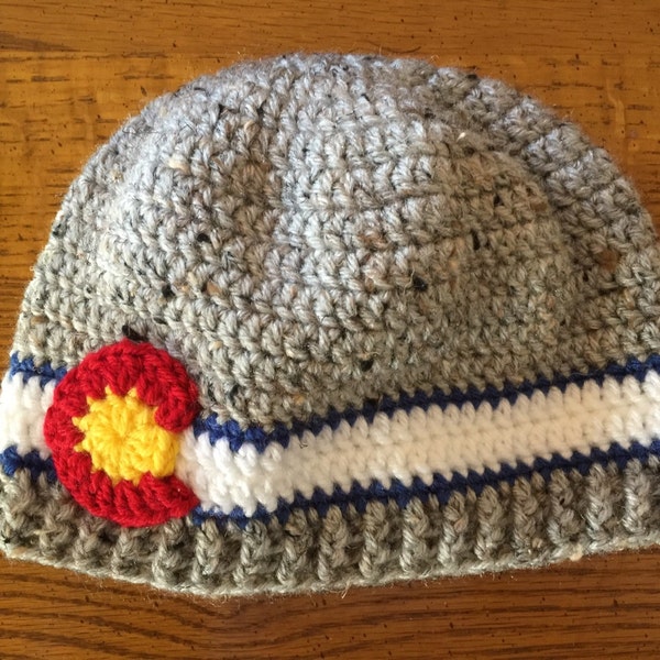 RTS ~ Gray Tweed Colorado Flag Beanie Ski Hat - 2-4 yr size, 18"-20.5" ~ **Ready to ship