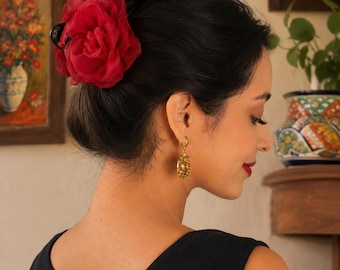 Red Rose Hair Claw Clip Large Organza Flower Clip Frida Kahlo Mexican Hair Flower Day of the Dead Fiesta Accessory Quinceañera Gift
