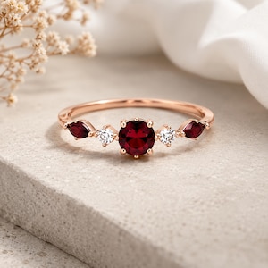 14K Gold Plated Garnet Ring, Minimalist Promise Ring, January Birthstone