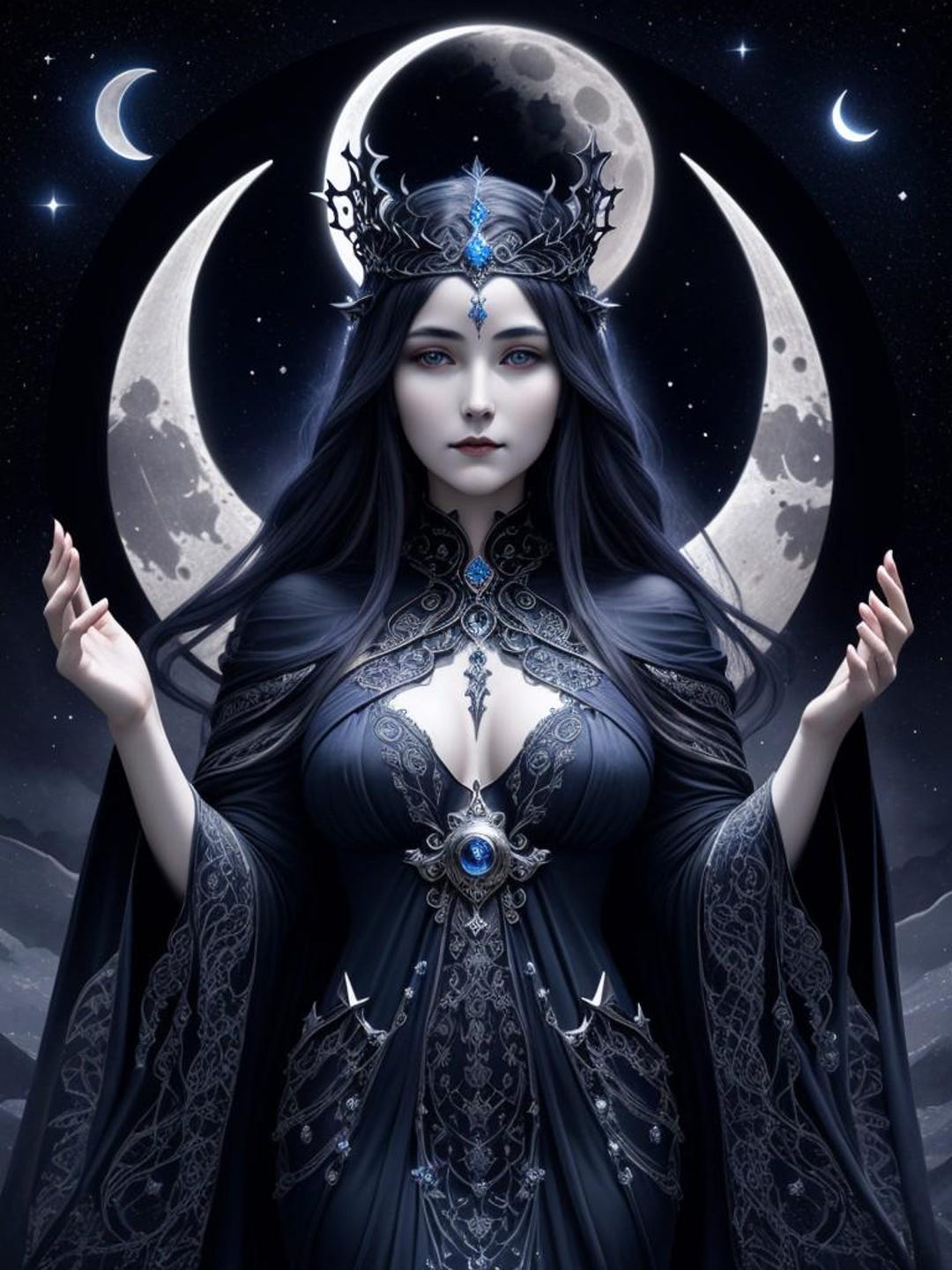 Moon Goddess — Dark Gothic Art Print No.008 | Instant Download - Etsy