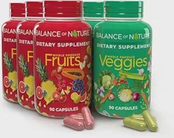 Balance of Nature Whole Food Supplement with Fruit and Vegetable Ingredients for Women, Men, and Kids - 90 Capsules, 3 Sets