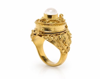 Viktorianischer Mondstein Locket Ring – Vergoldeter Schmuck