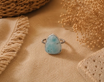Larimar Silberring - ELECTRA RING - Handgefertigter Boho Statement Ring aus 925 Sterling Silber