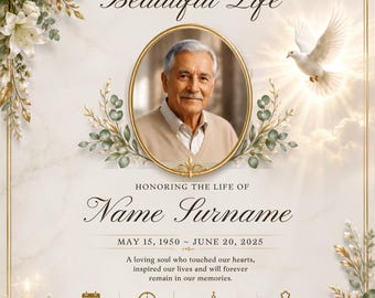 Celebration of Life Invitation Template Canva | Editable Funeral Invitation | Memorial Service Invite | Printable Funeral Announcement