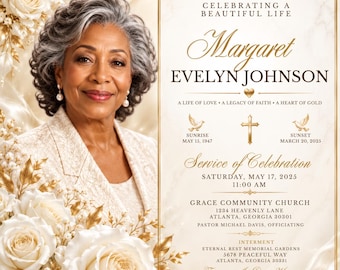 Funeral Announcement Template Canva | Editable Memorial Service Flyer | Celebration of Life Invitation | Obituary Printable,Funeral Flyer