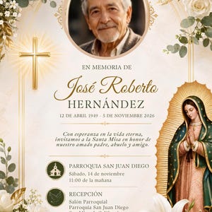 Funeral Program Template |Spanish Catholic Memorial Invitation |Editable Celebration of Life |Obituary Flyer |Printable Funeral Announcement