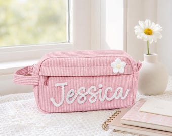 Custom Embroidered Name Corduroy Pencil Pouch for Kids, Durable School Pen Case, Sweet Back to School Gift for Boys and Girls