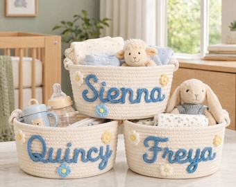 Custom Baby Name Rope Basket, Soft Cotton Organizer, Practical Nursery Toy Storage & Gift