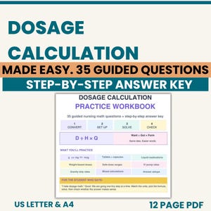 Dosage Calculation Practice Workbook for Nursing Students, Med Math Questions, IV Drip Rate, Medication Conversions, NCLEX Prep PDF