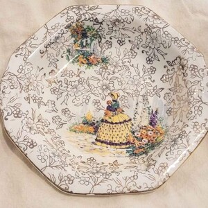 Vintage Adderley “Crinoline Lady” Octagonal Bowl • Lawley’s Regent Street • Gold Chintz Pattern