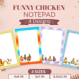 Funny Chicken Notepad Printable Bundle | Chicken Digital Stationery Set Rooster Notepads Farm Hen Printables Instant Download PDF PNG