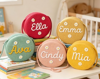 Bolso bandolera redondo personalizado con nombre, bolso de hombro infantil personalizado