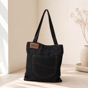Washed Denim Tote Bag with Optional Bunny Decor – Casual Shoulder Bag