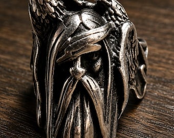 Anello da stregone in acciaio inossidabile, taglia 7, anello da mago oscuro, gioiello gotico magico, regalo unisex