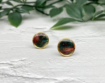 Marble Round Stud Earrings, Modern Statement Earrings, Clay and Resin Earrings , Dainty Earrings for Women, Gold Plated Stainless Steel Stud