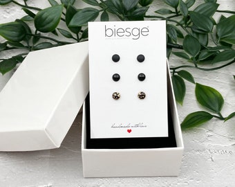 Zwarte stud oorbellen set 5mm, zwarte ronde studs, set van 3, cirkel kleine studs, sierlijke oorbellen, cadeau voor vriendin, titanium post oorbellen