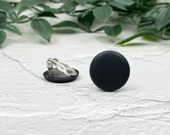 Black Clip On Earrings, Earring for Non Pierced Ears, Matte Black Circle Clipon Earrings, Large Big Earrings, Gift for Her, Girlfriend Gift