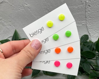 Neon Stud Earrings, Titanium Earring, Glossy Minimal Girl Studs, Fun Funky Earring Everyday, Neon Yellow, Neon Green, Neon Pink, Neon Orange