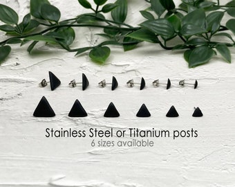 Black Triangle Stud Earrings, Matte Triangle Post Earring, Geometric Jewelry, Mens Stud Earring, Earring for Women, Stainless Steel Titanium