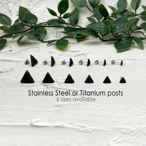 Black Triangle Stud Earrings, Matte Triangle Post Earring, Geometric Jewelry, Mens Stud Earring, Earring for Women, Stainless Steel Titanium image 1