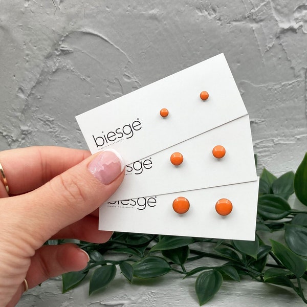 Orange Stud Earrings, Round Simple Ear Studs, Orange Studs Minimalist, Medium Orange Earrings, Surgical Steel Post Earrings, 4mm, 6mm, 8mm