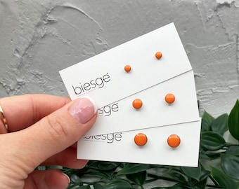 Orange Stud Earrings, Round Simple Ear Studs, Orange Studs Minimalist, Medium Orange Earrings, Surgical Steel Post Earrings, 4mm, 6mm, 8mm