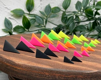 Neon Triangle Stud Earrings, Geometric Statement Earrings, Neon Yellow | Neon Green | Neon Orange | Neon Pink | Black, Summer Funky Jewelry