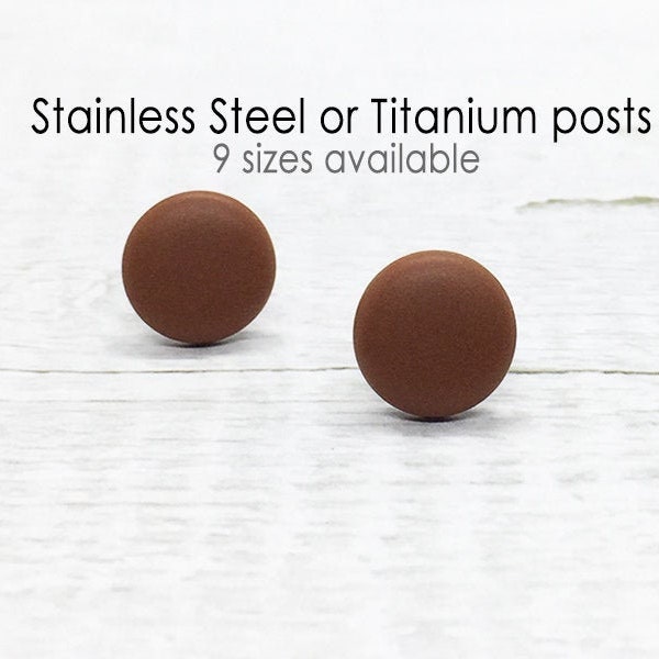 Caramel Stud Earrings, Matte Circle Earrings, Mens Studs Brown, Earrings for Girl Women, Boho Bohomian Jewelry, Small Large Titanium Earring